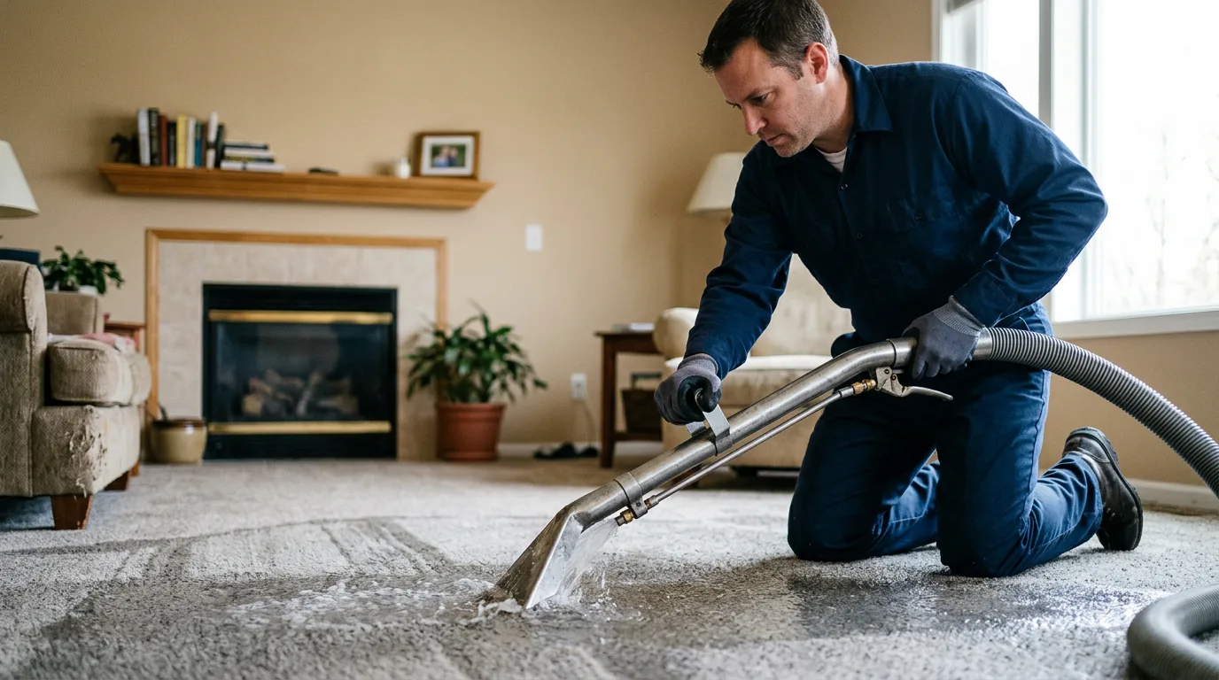 Water damage restoration technician working near Bergheim, TX